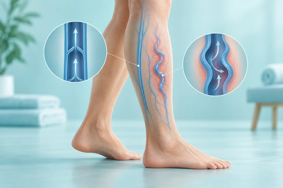 Редакционная иллюстрация венозного кровотока в ноге